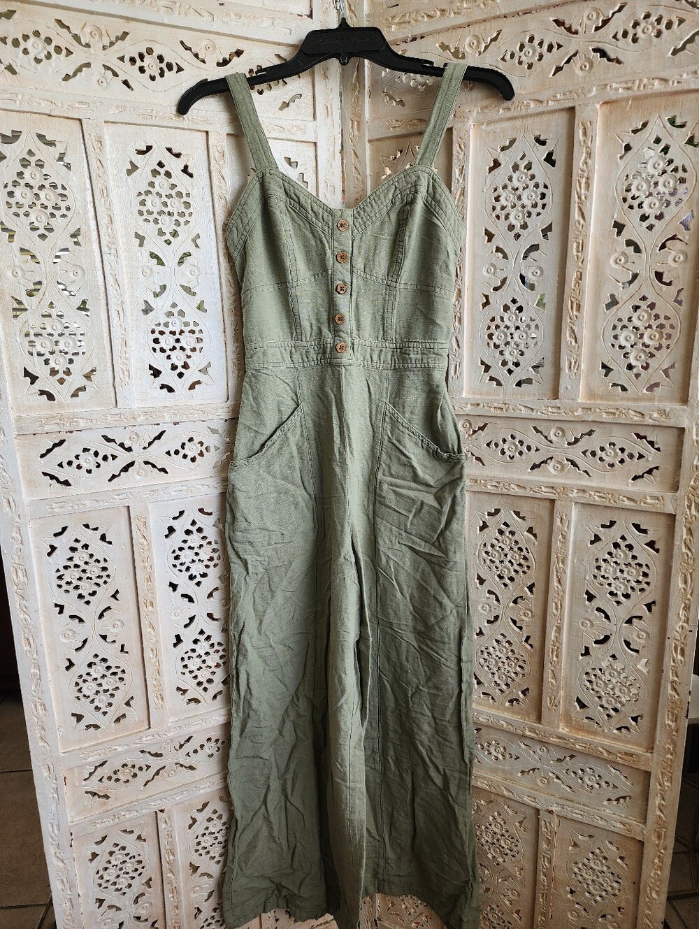 Japna Sage Green Jumpsuit- Womens Size Small- Linen Blend